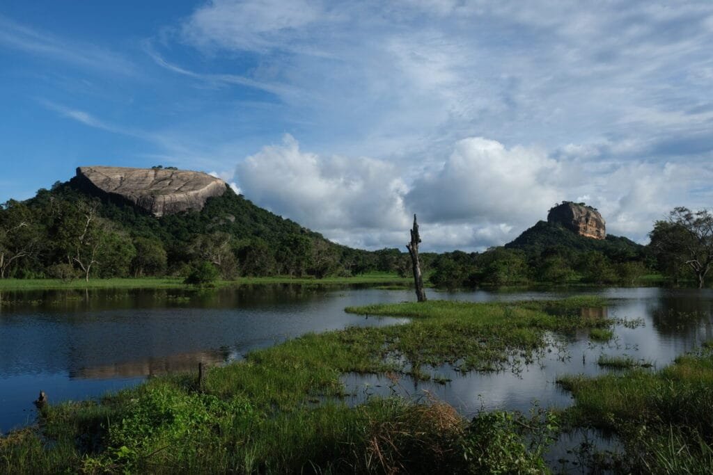 Sigirya rock on the right and the other rock on the left